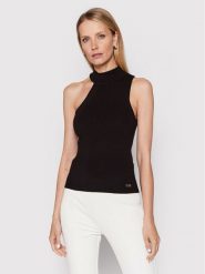 DKNY Top P2ASAA41 Czarny Slim Fit. Czarne topy damskie DKNY, l, bez wzorów, z bawełny, bez kołnierzyka. Za 379.99 zł.