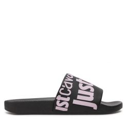 Klapki Just Cavalli. Czarne klapki damskie Just Cavalli, bez wzorów, bez obcasa. Za 409.99 zł.