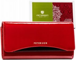 Portfel skórzany Peterson PTN BC-415 czerwony. Czerwone portfele damskie Peterson, bez wzorów, ze skóry. Za 184.99 zł.