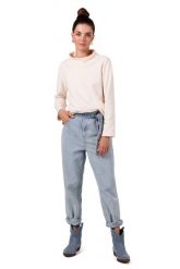 Prosta Bluza z Wysokim Kołnierzem - Waniliowa. Białe bluzy bez kaptura damskie MOE, l, z bawełny. Za 254.90 zł.