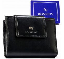 Portfel skórzany Rovicky RV-70613-9-BCA czarny. Czarne portfele damskie ROVICKY, z aplikacjami, ze skóry. Za 74.00 zł.