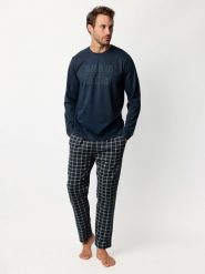 Admas Piżama "Admas" w kolorze granatowym rozmiar: S. Niebieskie piżamy męskie admas, s, bez wzorów, z bawełny, bez ramiączek. Za 122.09 zł.