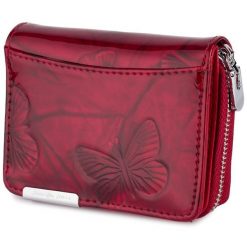 Damski Skórzany Elegancki Portfel Mały Lakier Motyle Na Karty Skóra Czerwony 897. Czerwone portfele damskie bez wzorów, z lakierowanej skóry. Za 59.99 zł.