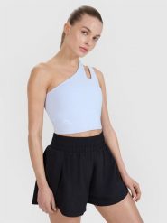4F Crop top treningowy na jedno ramię 4F x Anna Lewandowska - niebieski L. Niebieskie topy damskie 4f, l, bez wzorów, z dzianiny, bez ramiączek. Za 99.99 zł.