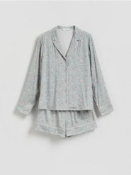 Wzorzysta piżama z wiskozy - jasnozielony. Zielone piżamy damskie Reserved, l, bez wzorów, z tkaniny, bez ramiączek. Za 139.99 zł.