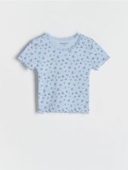 Wzorzysty t-shirt - jasnoniebieski. Niebieskie koszulki dziewczęce Reserved, bez wzorów, z bawełny, bez ramiączek. W wyprzedaży za 17.99 zł.