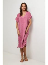 Lin Passion Lniana sukienka w kolorze różowym rozmiar: 38/40. Różowe sukienki damskie Lin Passion, na co dzień, bez wzorów, klasyczne, bez kołnierzyka, bez ramiączek, midi, proste. Za 130.99 zł.
