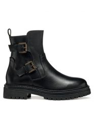 Geox Botki D Iridea D36HRC 00043 C9999 Czarny. Czarne botki damskie Geox, ze skóry, bez obcasa, na płaskiej podeszwie, bez zapięcia. Za 479.99 zł.