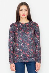 Czarna Klasyczna Bluza w Kolorowe Kwiaty. Czarne bluzy bez kaptura damskie Figl, l, z materiału. Za 209.00 zł.