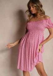 Różowa Sukienka Hiszpanka z Wiskozy z Kwiatowym Wzorem Mevandra. Czerwone sukienki damskie Renee, na co dzień, m, bez wzorów, z wiskozy, eleganckie, bez kołnierzyka, bez ramiączek, mini, kopertowe. W wyprzedaży za 43.99 zł.