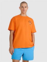 4F T-shirt oversize z nadrukiem męski - pomarańczowy L. Brązowe t-shirty męskie 4f, l, bez wzorów, z bawełny, bez kołnierzyka. W wyprzedaży za 49.99 zł.