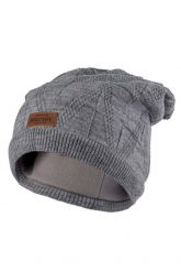 Zimowa Czapka z Naszywką - Szara. Szare czapki zimowe damskie Awama, z materiału. Za 75.90 zł.