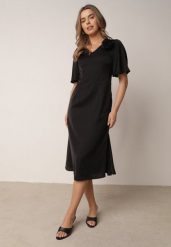 Czarna Koktajlowa Sukienka VICES ze Zwiewnymi Rękawami i Kwiatową Aplikacją 3D Talilia. Czarne sukienki damskie Born2be, na imprezę, l, z aplikacjami, eleganckie, bez kołnierzyka, bez ramiączek, midi, kopertowe. Za 169.99 zł.