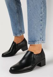 Czarne Półbuty na Słupku z Suwakiem Oventtia. Czarne półbuty damskie Born2be, bez wzorów, z jeansu, eleganckie, bez obcasa, na obcasie. Za 84.99 zł.