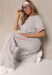 Szary Komplet z Wiskozą Bluzka Ozdobiona Paskami i Szerokie Spodnie Nilassea. Szare spodnie materiałowe damskie Renee, bez wzorów, z wiskozy, eleganckie. Za 149.99 zł.