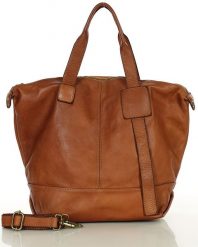 Duża torba shopper A4 z miękkiej włoskiej skóry Marco Mazzini camel. Brązowe shopper bag damskie bez wzorów, ze skóry, duże, bez dodatków. Za 629.99 zł.