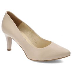 Beżowe Czółenka Clasicco Damskie Eleganckie Obuwie. Brązowe czółenka damskie Clasicco, bez wzorów, ze skóry, bez obcasa. Za 319.00 zł.