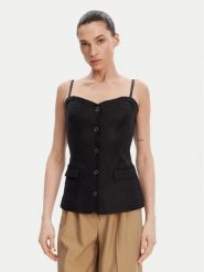 Guess Top W5GH0L WH5L2 Czarny Regular Fit. Czarne topy damskie Guess, l, z aplikacjami, ze lnu, bez kołnierzyka. Za 299.99 zł.