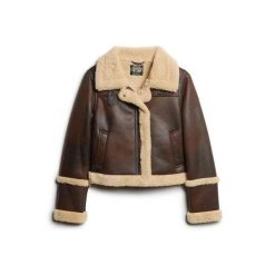 Króka kurtka pilotka z syntetycznej owczej skóry dla kobiet Superdry. Brązowe kurtki damskie Superdry., l, bez wzorów, ze skóry, bez kaptura. Za 718.20 zł.