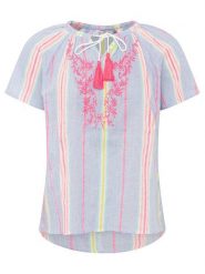 Zwillingsherz Bluzka "Summer Stripes" w kolorze błękitnym rozmiar: L/XL. Niebieskie bluzki damskie Zwillingsherz, l, bez wzorów, z bawełny, bez kołnierzyka, bez ramiączek. Za 104.99 zł.