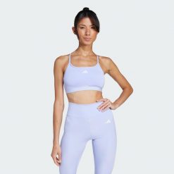 Biustonosz Aeroreact Training 3-Stripes. Niebieskie biustonosze sportowe damskie Adidas, bez wzorów, z materiału. Za 149.00 zł.