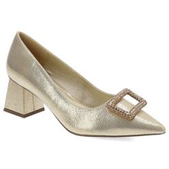 Złote Czółenka Menbur Eleganckie Obuwie Damskie. Żółte czółenka damskie Menbur, bez wzorów, ze szpiczastym noskiem, bez obcasa, na obcasie. Za 339.00 zł.