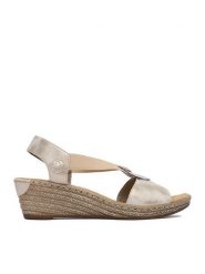 Rieker Sandały CEO-624H6-60 Beżowy. Brązowe sandały damskie Rieker, bez wzorów, ze skóry, bez obcasa, na koturnie. Za 299.99 zł.