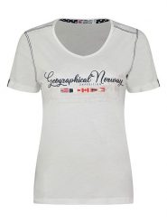 Geographical Norway Koszulka "Jeanne" w kolorze białym rozmiar: XL. Białe bluzki damskie Geographical Norway, xl, bez wzorów, z bawełny, bez kołnierzyka, bez ramiączek. Za 35.10 zł.