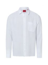 HUGO koszula lniana - Ermano Mężczyźni Regular Fit len (100%) biały, S. Białe koszule męskie Hugo, na lato, m, bez wzorów, ze lnu, bez kołnierzyka, bez ramiączek. Za 379.95 zł.