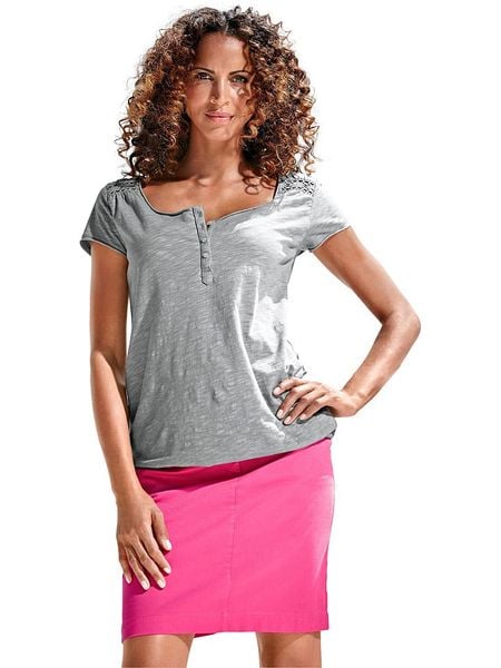 Heine Bluzka w kolorze szarym rozmiar: 48. Szare bluzki damskie Heine, bez wzorów, z bawełny, bez kołnierzyka, bez ramiączek. Za 62.03 zł.