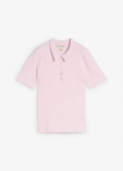 Koszulka polo z mieszanki wiskozy. Fioletowe bluzki damskie bonprix, bez wzorów, z wiskozy, bez kołnierzyka, bez ramiączek. Za 84.99 zł.