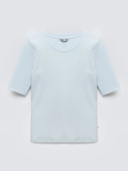 Koszulka damska w prążek błękitna Imija 400. Niebieskie t-shirty damskie Big Star, l, bez wzorów, z dzianiny, bez kołnierzyka. Za 79.99 zł.