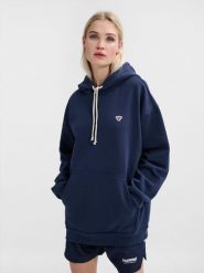 Bluza z kapturem Hummel Loose Bee. Niebieskie bluzy sportowe damskie HUMMEL, xl, z aplikacjami, z bawełny, bez ramiączek, długie, z kapturem. Za 257.55 zł.