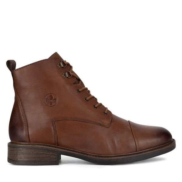 Trzewiki Rieker. Brązowe botki damskie Rieker, bez obcasa, na płaskiej podeszwie, bez zapięcia. Za 359.00 zł.