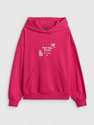 4F Bluza dresowa loose z kapturem damska - różowa L. Czerwone bluzy z kapturem damskie 4f, l, z bawełny. Za 189.99 zł.