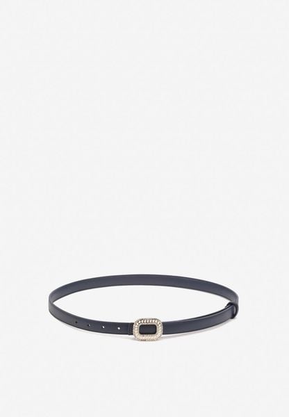 Granatowy Pasek z Geometryczną Klamrą Pitanea. Niebieskie paski damskie Born2be, bez wzorów, eleganckie. Za 9.99 zł.