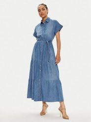 ViCOLO Sukienka jeansowa TB2665 Granatowy Regular Fit. Niebieskie sukienki damskie ViCOLO, s, bez wzorów, z bawełny, bez kołnierzyka, bez ramiączek. Za 359.99 zł.