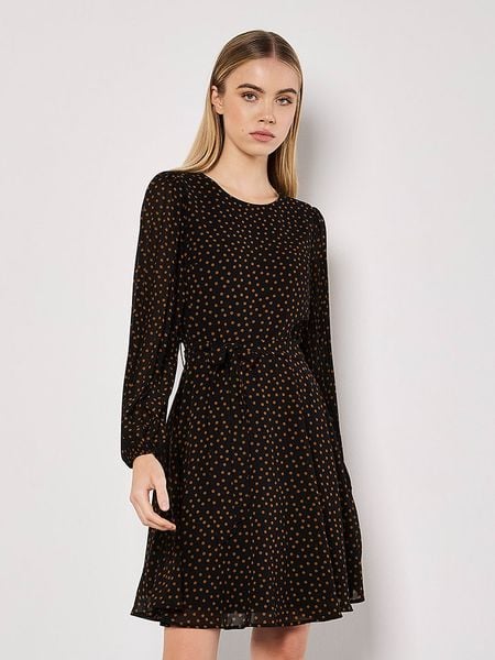Apricot Sukienka w kolorze czarno-jasnobrązowym rozmiar: XS. Czarne sukienki damskie Apricot, xs, bez wzorów, z tkaniny, bez kołnierzyka, bez ramiączek, mini. Za 83.03 zł.