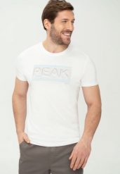 Męski t-shirt z napisem i grafiką T-LINER. Białe t-shirty męskie Volcano, m, bez wzorów, z bawełny, bez kołnierzyka. Za 59.99 zł.