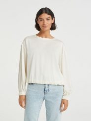 OPUS Bluzka "Foloria" w kolorze kremowym rozmiar: 38. Brązowe bluzki damskie Opus, bez wzorów, bez kołnierzyka, bez ramiączek. Za 91.34 zł.