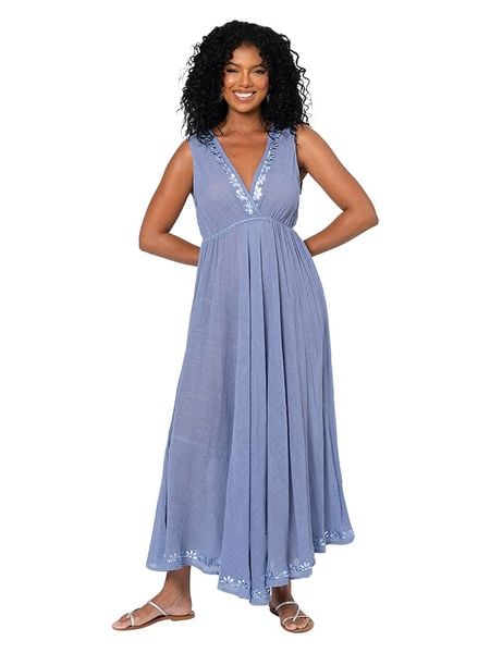 Aller Simplement Sukienka w kolorze niebieskim rozmiar: 34-40. Niebieskie sukienki damskie Aller Simplement, bez wzorów, z bawełny, bez kołnierzyka, bez ramiączek, maxi. Za 100.99 zł.