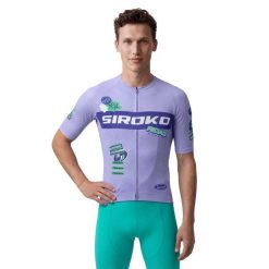 Męska koszulka rowerowa z tkaniny siatkowej z krótkim rękawem Kolarstwo Sirok. Fioletowe t-shirty sportowe męskie SIROKO, na lato, l, z tkaniny, bez ramiączek, rowerowe. Za 253.00 zł.