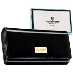 Czarny, poziomy portfel damski ze skóry naturalnej i ekologicznej wyposażony w system RFID - Peterson. Czarne portfele damskie Peterson, bez wzorów, ze skóry. Za 70.00 zł.