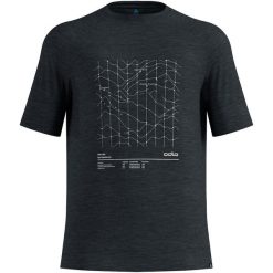 Koszulka z nadrukiem Odlo Merino Tencel Hyper Map Crew Neck S/S. Czarne t-shirty sportowe męskie Odlo, na lato, s, z lyocellu, bez ramiączek. Za 357.49 zł.