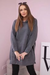 Bluza ocieplana z rozcięciami na bokach grafitowa. Szare bluzy z kapturem damskie KESI, l, z bawełny. Za 263.47 zł.