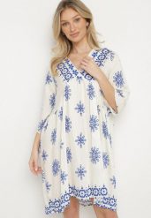 Niebiesko-Kremowa Sukienka w Stylu Boho z Wiskozą Davivara. Niebieskie sukienki damskie Born2be, na co dzień, l, z aplikacjami, z wiskozy, boho, bez kołnierzyka, bez ramiączek, midi. Za 79.99 zł.
