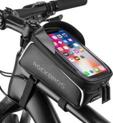 Wodoodporna torba rowerowa na telefon, do 7 cali. Czarne torebki klasyczne damskie ROCKBROS, z aplikacjami, z materiału, duże, bez dodatków. Za 102.00 zł.