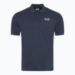 Koszulka męska EA7 Emporio Armani Train 7 Lines Polo. Niebieskie koszulki polo męskie EA7 Emporio Armani, l, bez wzorów, z bawełny, bez ramiączek. Za 369.99 zł.