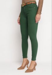 Ciemnozielone Jeansy Skinny z Paskiem Barise. Zielone jeansy damskie Born2be. Za 59.99 zł.