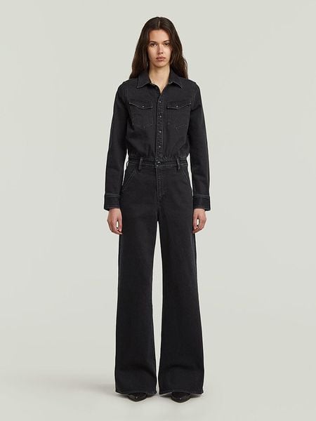 G-Star Kombinezon dżinsowy w kolorze czarnym rozmiar: L. Czarne kombinezony damskie G-Star, l, bez wzorów, retro, bez kołnierzyka, bez ramiączek. Za 329.95 zł.